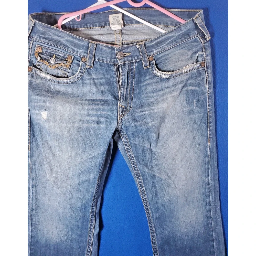 Vtg True Religion Jeans USA Men's 36 Straight Flap Pocket Big T Thick Stitch